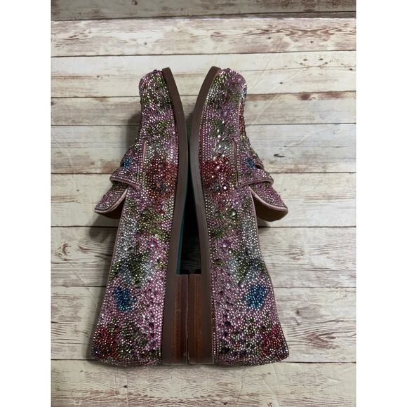 Betsey Johnson Aron Floral Multi Loafers Size 9 Pink Sparkle Bling - Picture 7 of 8